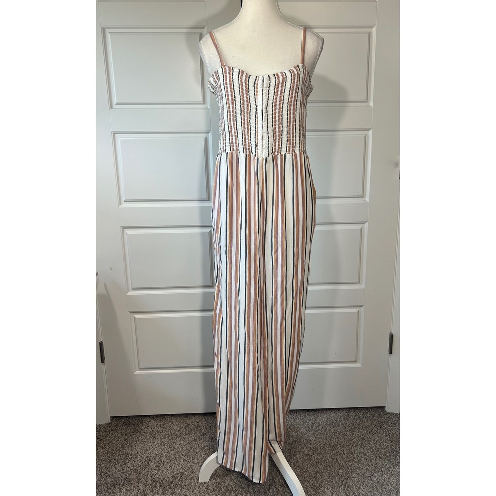 Aeropostale Striped Jumpsuit Romper Women's Size L‎ Smocked Bodice Casual